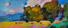 Landscape With Cows Impressionism Original Oil Painting, Ready to Hang