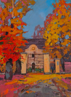 Pereni Park Cityscape : peinture à l'huile originale de style impressionniste, prête à être accrochée