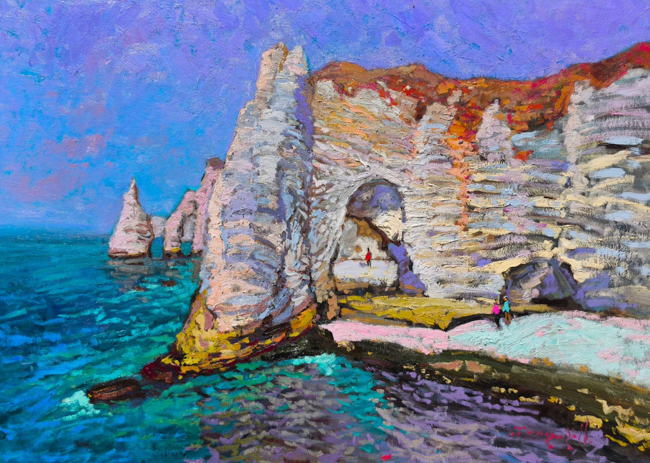 Alexander Shandor Landscape Painting - Etretat Cliffs Seascape Impressionism Original Oil Painting, Ready to Hang
