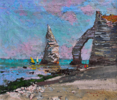 Morning in Etretat Seascape Impressionism Original Oil Painting, Ready to Hang
