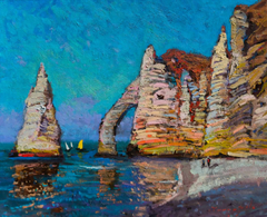 Etretat Shore Seascape Impressionism Original Oil Painting, Ready to Hang
