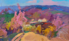 Dipinto a olio originale in stile impressionista raffigurante il paesaggio primaverile di Putivl, pronto da appendere