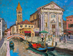 Gondola's Way Cityscape Impressionism Original Oil Painting, Ready to Hang