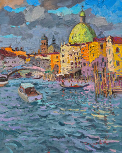 Kanäle von Venedig – Stadtansicht im Stil des Impressionismus – Original-Ölgemälde, fertig zum Aufhängen