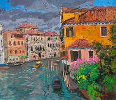 „Auf den Gewässern von Venedig“ – Original-Ölgemälde im Impressionismus-Stil, fertig zum Aufhängen