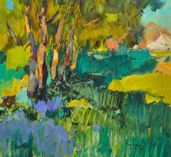 At the Boundary Landscape Impressionism Original Oil Painting, Ready to Hang