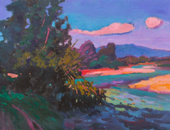 Peinture à l'huile originale de style impressionniste représentant un paysage ensoleillé, prête à être accrochée
