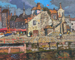 Moody Honfleur Impressionism Original Oil Painting, Ready to Hang