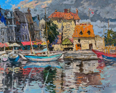 Old Harbor Honfleur Impressionism Original Oil Painting, Ready to Hang