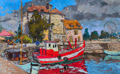 Quiet Harbor Cityscape Impressionism Original Oil Painting, Ready to Hang