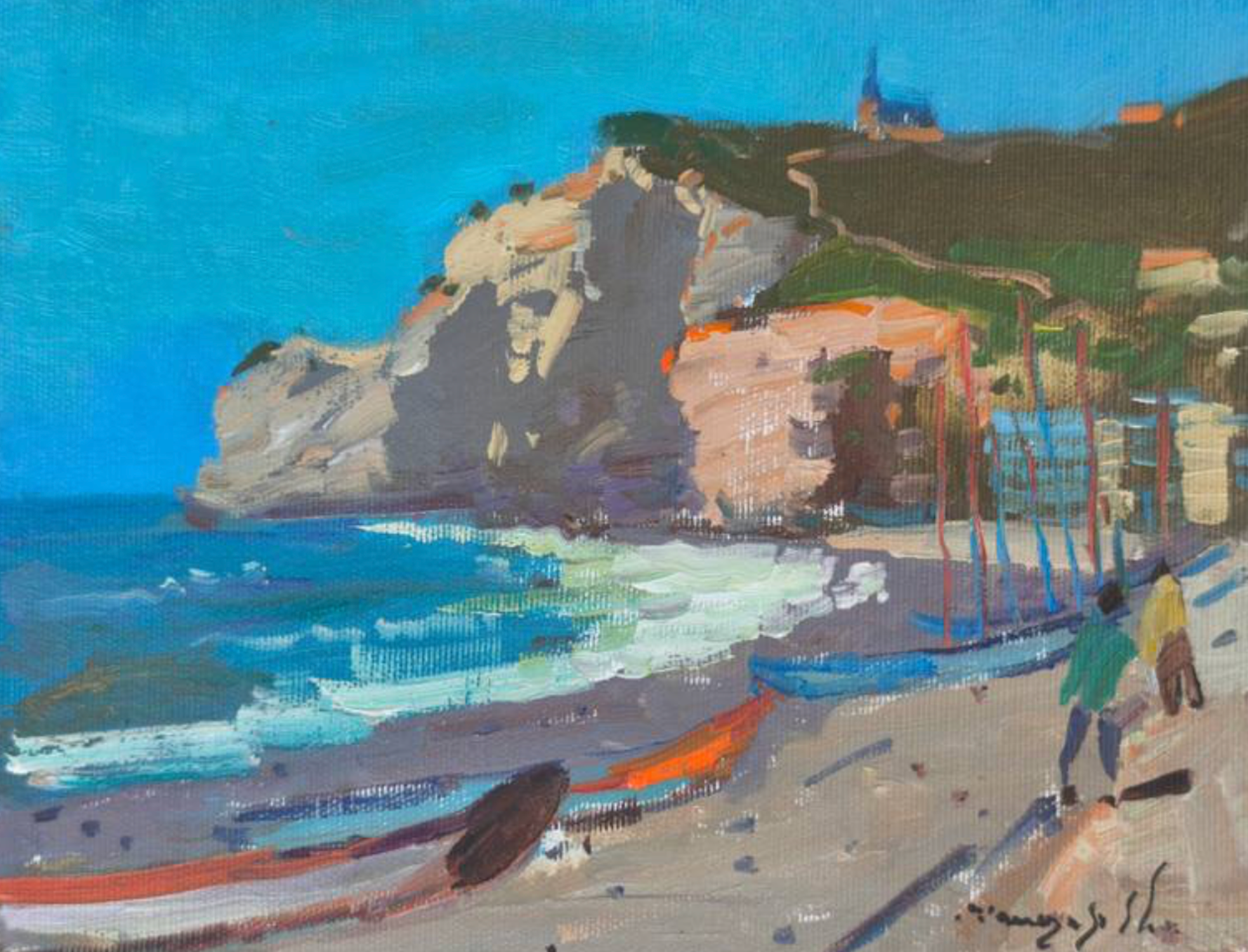 Normandy Etretat Etude 1 Impressionism Original Oil Painting, Ready to Hang