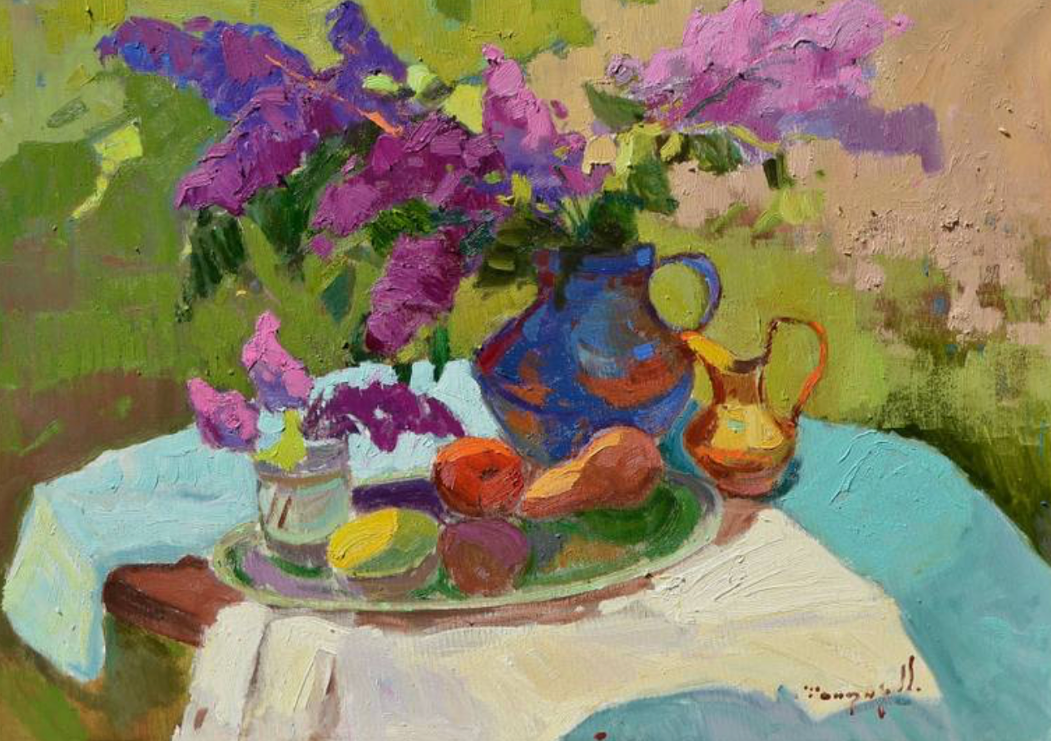 Alexander Shandor Still-Life Painting - April Symphony Still Life Impressionism Original Oil Painting, Ready to Hang