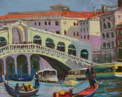 Rialto Bridge Cityscape Impressionism Original Oil Painting, Ready to Hang