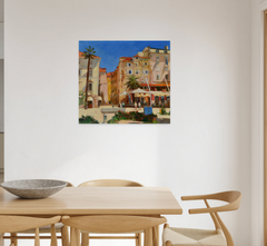 Sunny Split Cityscape Impressionism Original Oil Painting, Ready to Hang