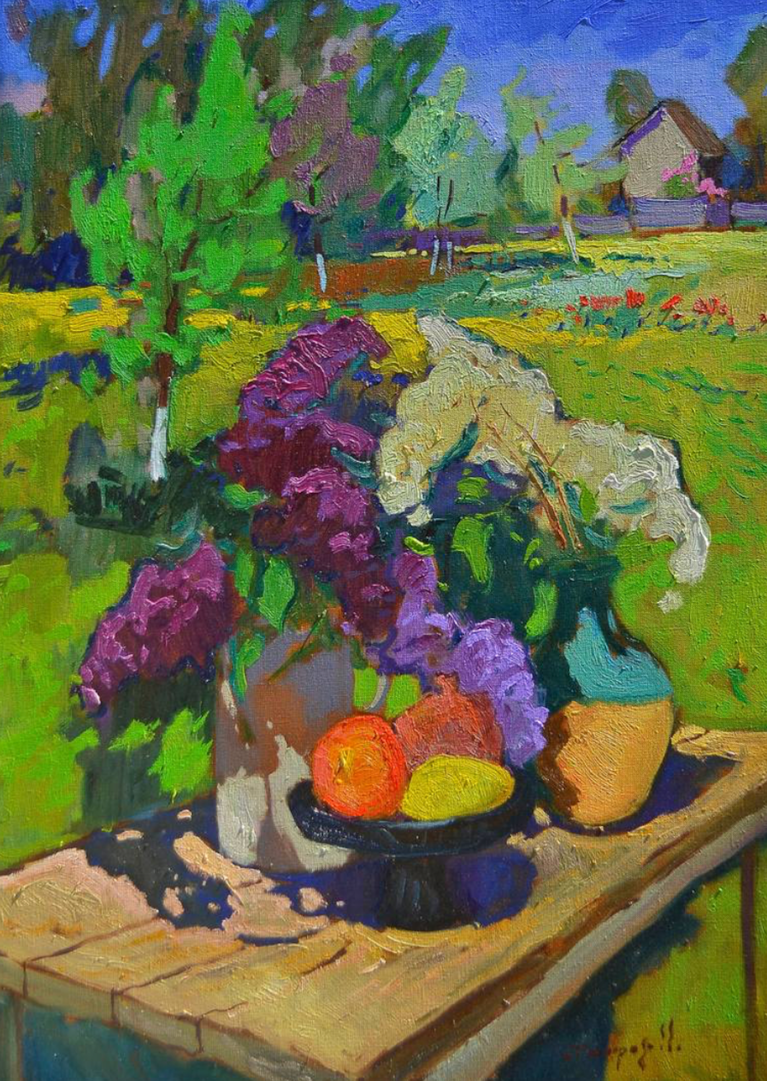 Lilac Horizon Still Life Impressionism Original Oil Painting, Ready to Hang