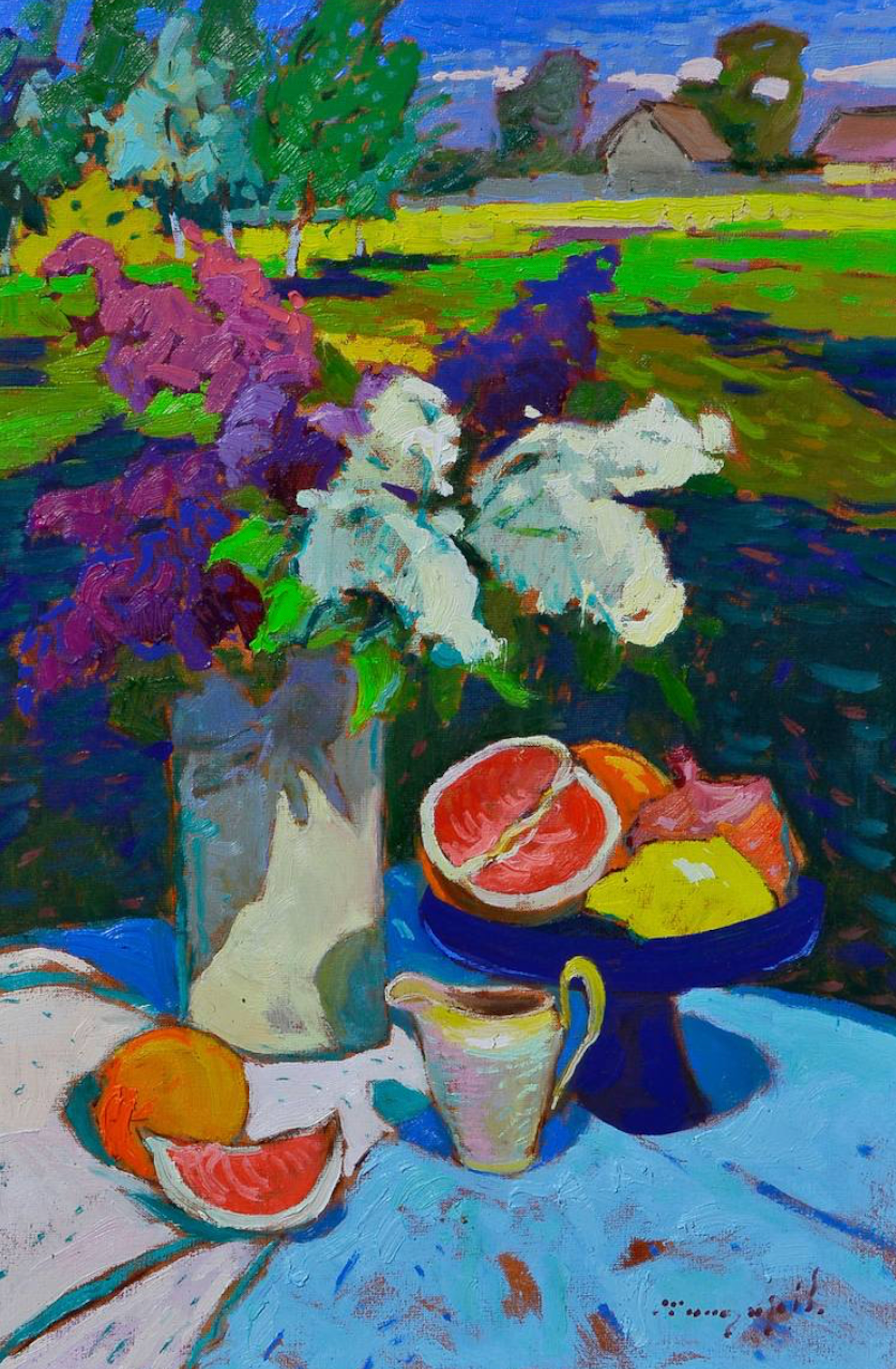 Alexander Shandor Still-Life Painting - Lilac Tranquility Still Life Impressionism Original Oil Painting, Ready to Hang