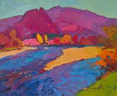 Dipinto a olio originale in stile impressionista raffigurante la riva del fiume Tisza, pronto da appendere