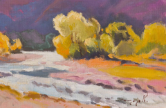 Dipinto a olio originale in stile impressionista con paesaggio in controluce, pronto da appendere