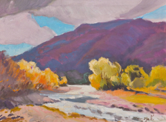 Dipinto a olio originale in stile impressionista con paesaggio in controluce, pronto da appendere