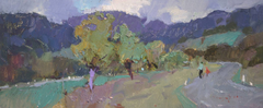 Dipinto a olio originale in stile impressionista raffigurante un paesaggio sotto la pioggia, pronto da appendere