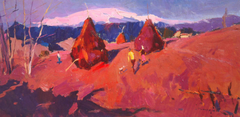 "Near the Haystack" - Dipinto originale a olio in stile impressionista, pronto da appendere