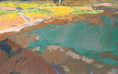 Dipinto a olio originale in stile impressionista raffigurante un paesaggio con un campo in fiore, pronto da appendere