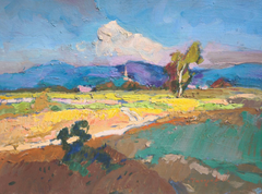 Flowering Field Landscape Impressionism Original Oil Painting, Ready to Hang
