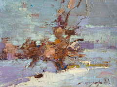 Dipinto a olio originale in stile impressionista raffigurante un albero invernale, pronto da appendere