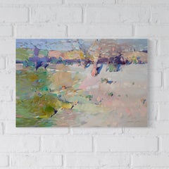 Peinture à l'huile originale représentant un paysage de début de printemps, prête à être accrochée