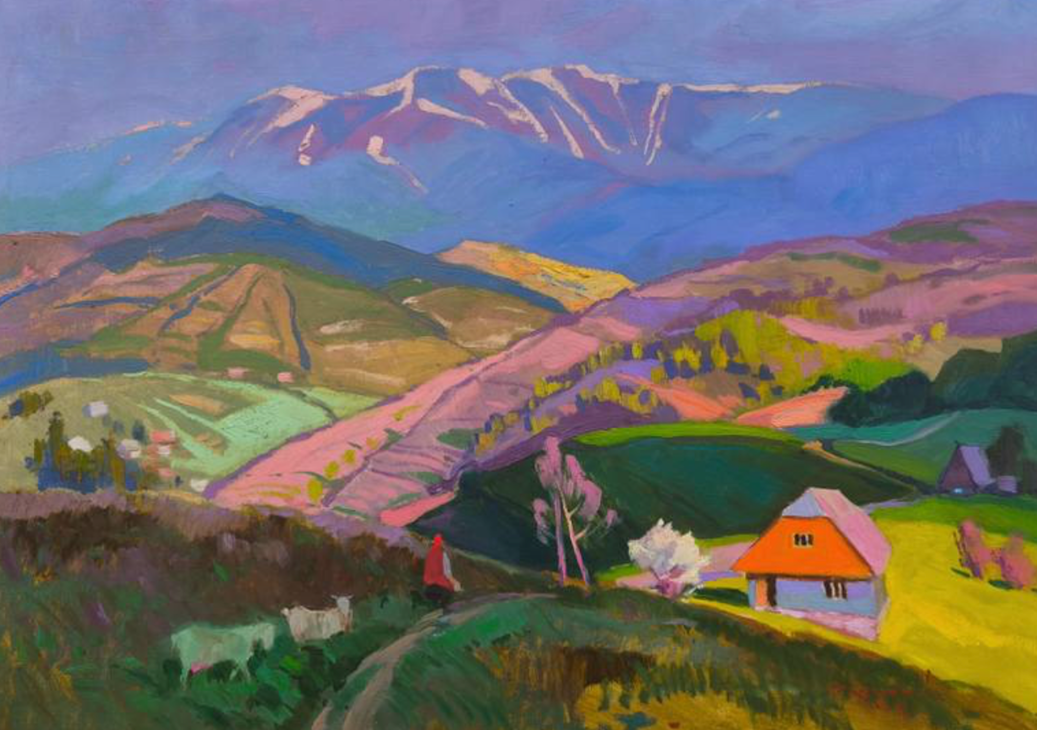 Alexander Shandor Landscape Painting - The Sun Sets Landscape Impressionism Original Oil Painting, Ready to Hang