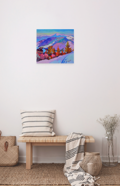 Winter Spruces Landscape Impressionism Original Oil Painting, Ready to Hang