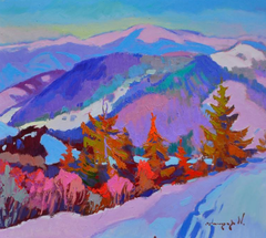 Winter Spruces Landscape Impressionism Original Oil Painting, Ready to Hang