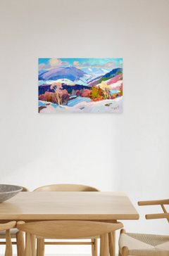 "Inverno a Verkhovyna" - Dipinto a olio originale in stile impressionista, pronto da appendere