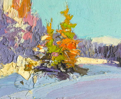 Cold Winter Landscape Impressionism Original Oil Painting