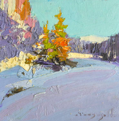 Cold Winter Landscape Impressionism Original Oil Painting