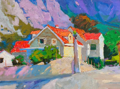 Red Roofs Impressionism Original Oil Painting, Ready to Hang
