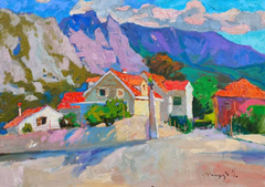 Red Roofs Impressionism Original Oil Painting, Ready to Hang