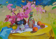 Pink Zen Still Life Impressionism Original Oil Painting, Ready to Hang