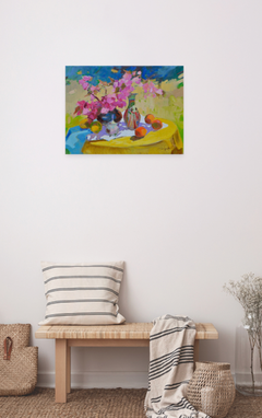 Pink Zen Still Life Impressionism Original Oil Painting, Ready to Hang