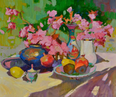 Japanese Spring Still Life Impressionism Original Oil Painting, Ready to Hang