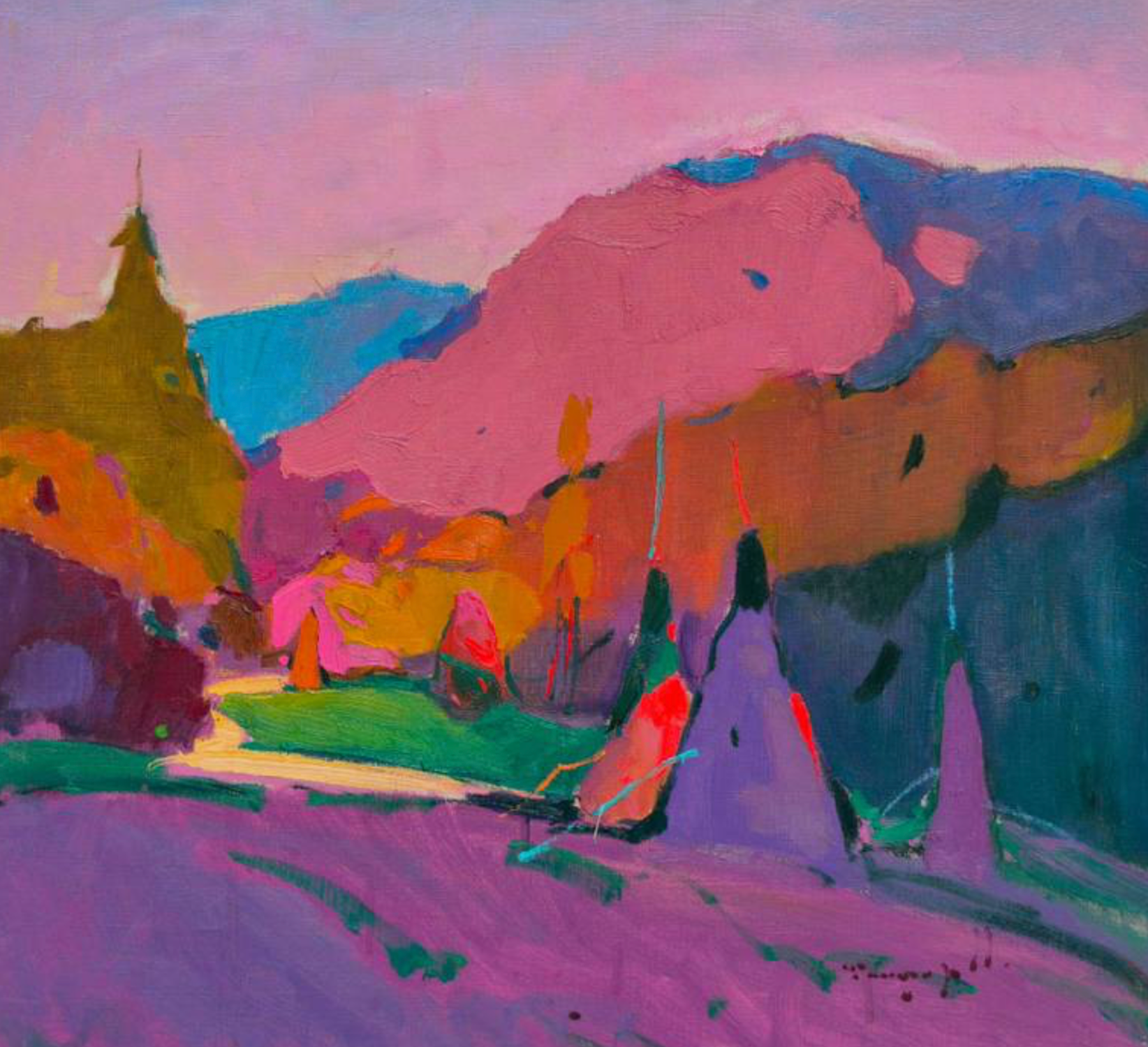 Autumn Evening Landscape  Impressionism Original Oil Painting, Ready to Hang