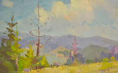 Dry Christmas Tree Landscape Impressionism Original Oil Painting