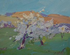 Apple Tree in Bloom Landscape Impressionism Original Oil Painting