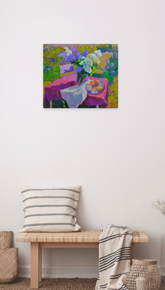 Cuadro original al óleo de estilo impresionista titulado «Spring Song Flowers», listo para colgar