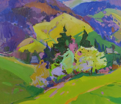 Flowering Mountains Landscape Impressionism Original Oil Painting, Ready to Hang
