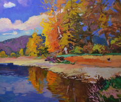 Autumn on the Tisza River Impressionism Original Oil Painting, Ready to Hang