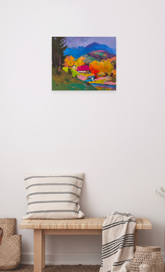 Superbe peinture à l'huile originale de style impressionniste représentant Verkhovyna, prête à être accrochée