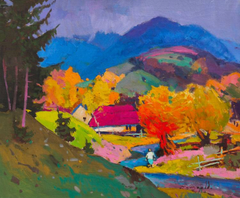 Superbe peinture à l'huile originale de style impressionniste représentant Verkhovyna, prête à être accrochée