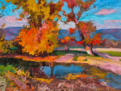 October Landscape Impressionism Original Oil Painting, Ready to Hang