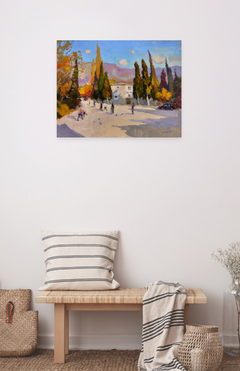 Pintura al óleo original de estilo impresionista de un paisaje de South Town, lista para colgar
